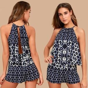 BB Dakota Vaughn Navy Blue‎ Tie Dye Print Romper Size S